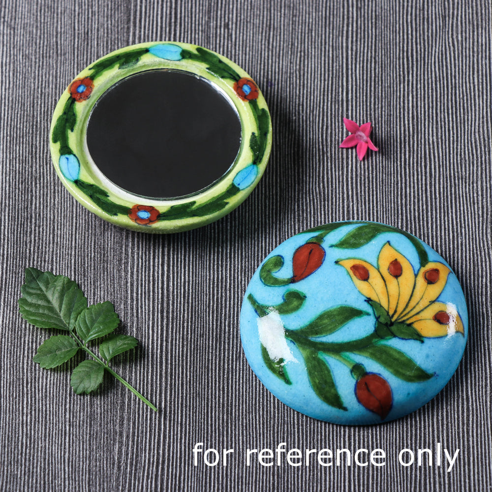 Original Blue Pottery Ceramic Tile Hand Mirror