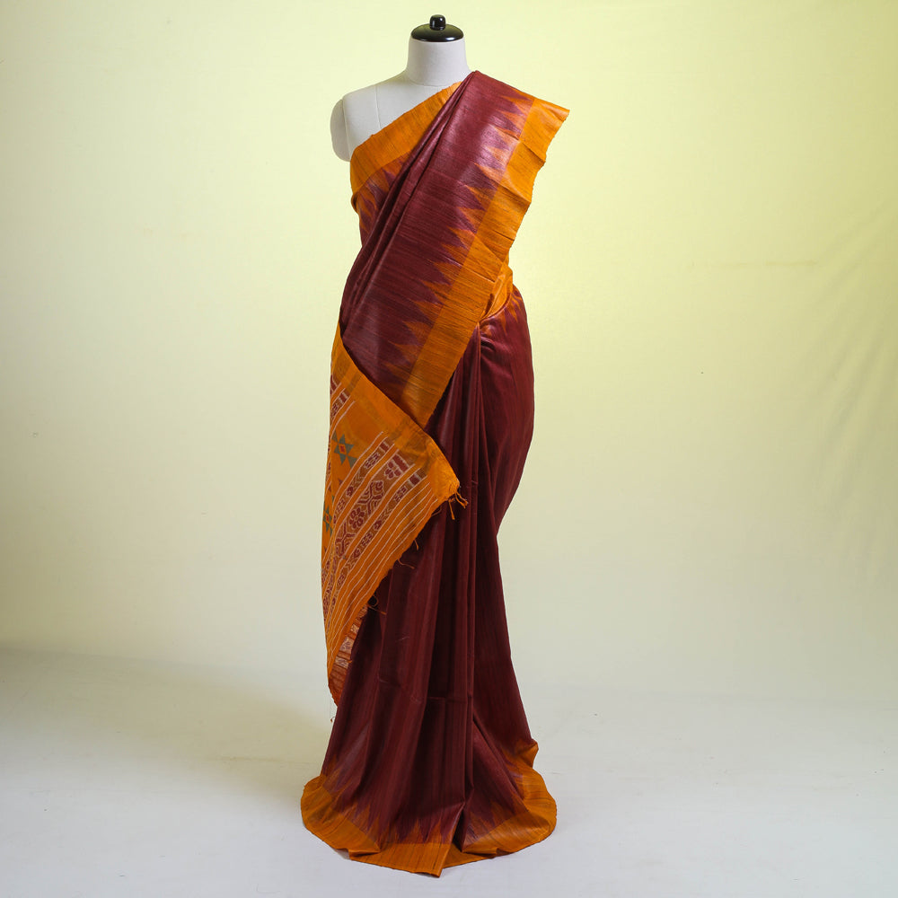 Sambalpuri Handloom Ikat Tussar Ghicha Silk Bomkai Saree from Odisha