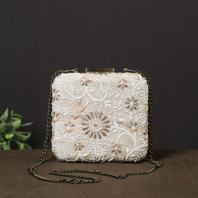 Chikankari Zari Hand Embroidered Tussar Silk Sling Bag