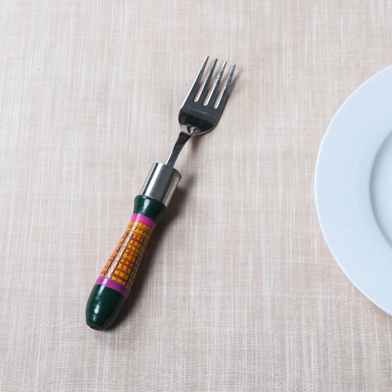 Handmade Kutch Lacquered Wooden Handle Steel Fork