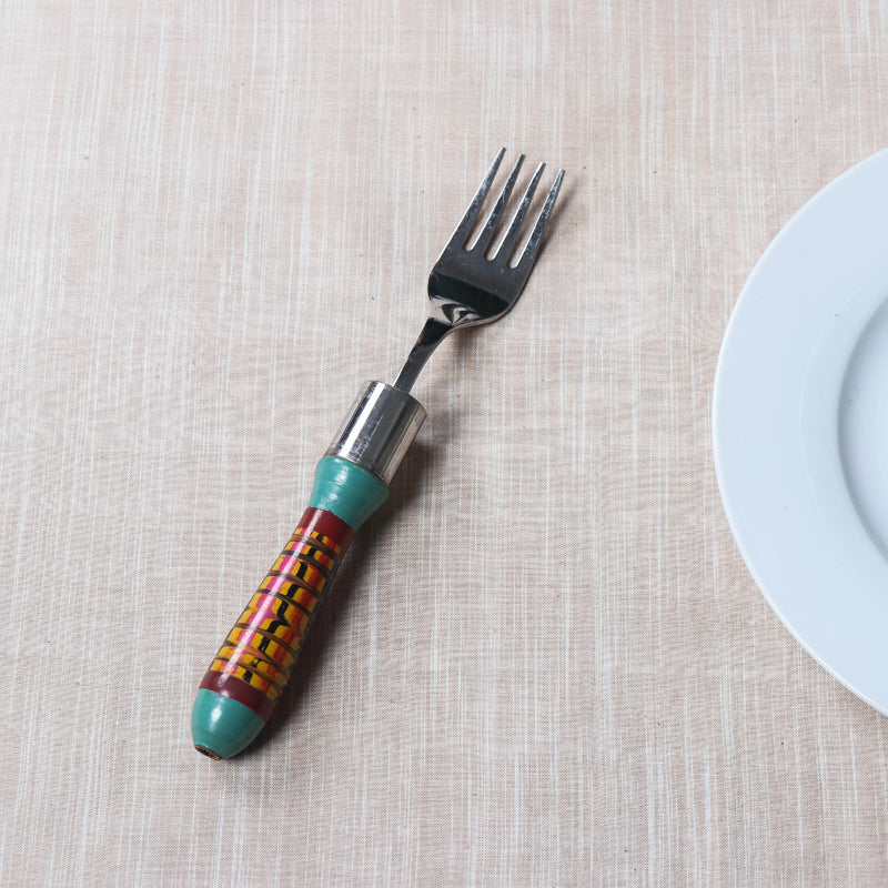 Handmade Kutch Lacquered Wooden Handle Steel Fork