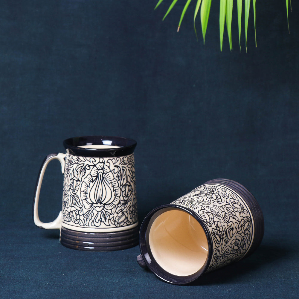 Handmade Hand Glazed Ceramic Mugs (500 ml, Set of 2, Amy Green)