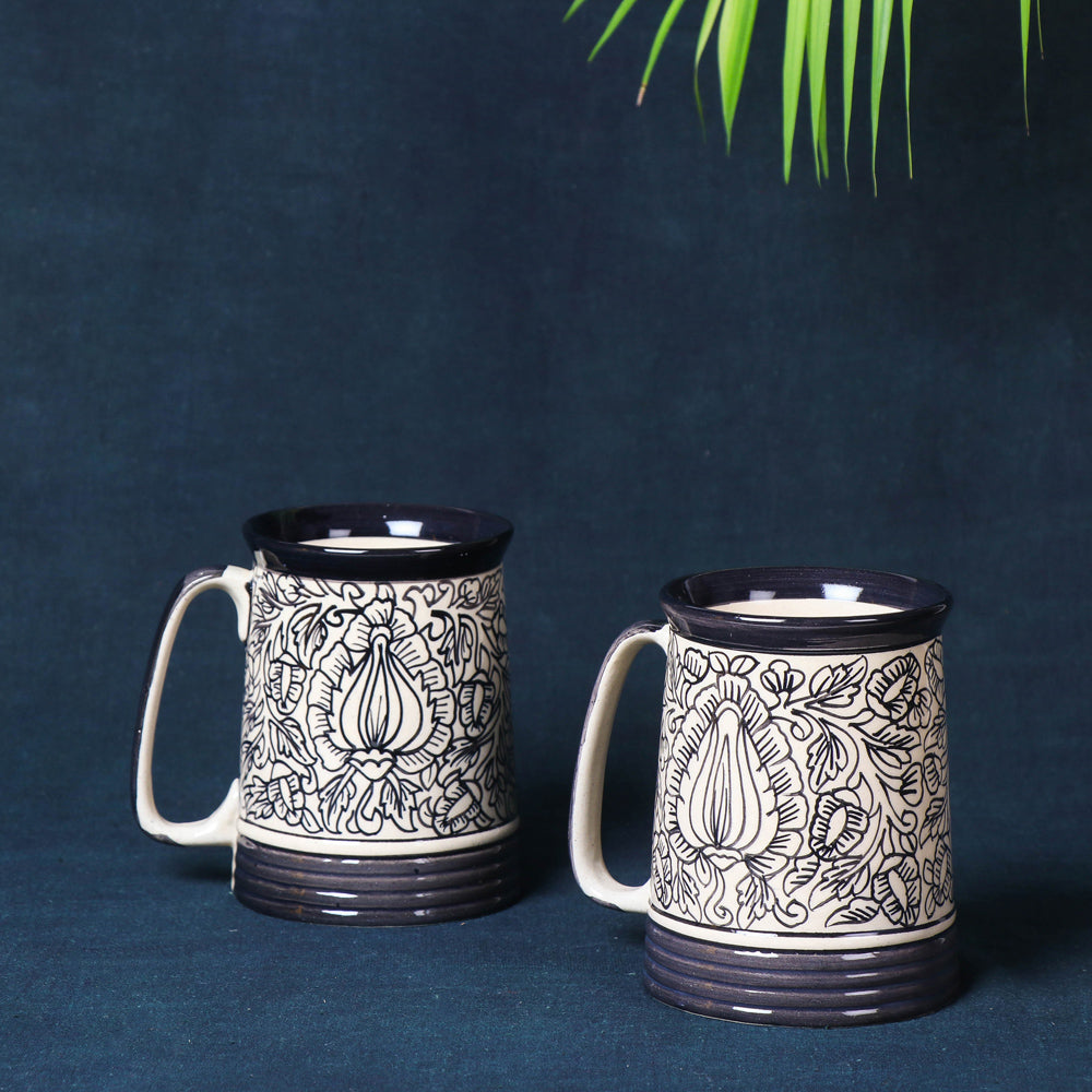 Handmade Hand Glazed Ceramic Mugs (500 ml, Set of 2, Amy Green)