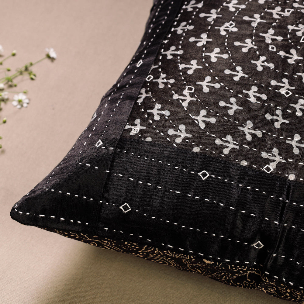 Kutch Embroiderd Ajrakh Mashru Silk Cushion Cover (16 x 16 in)