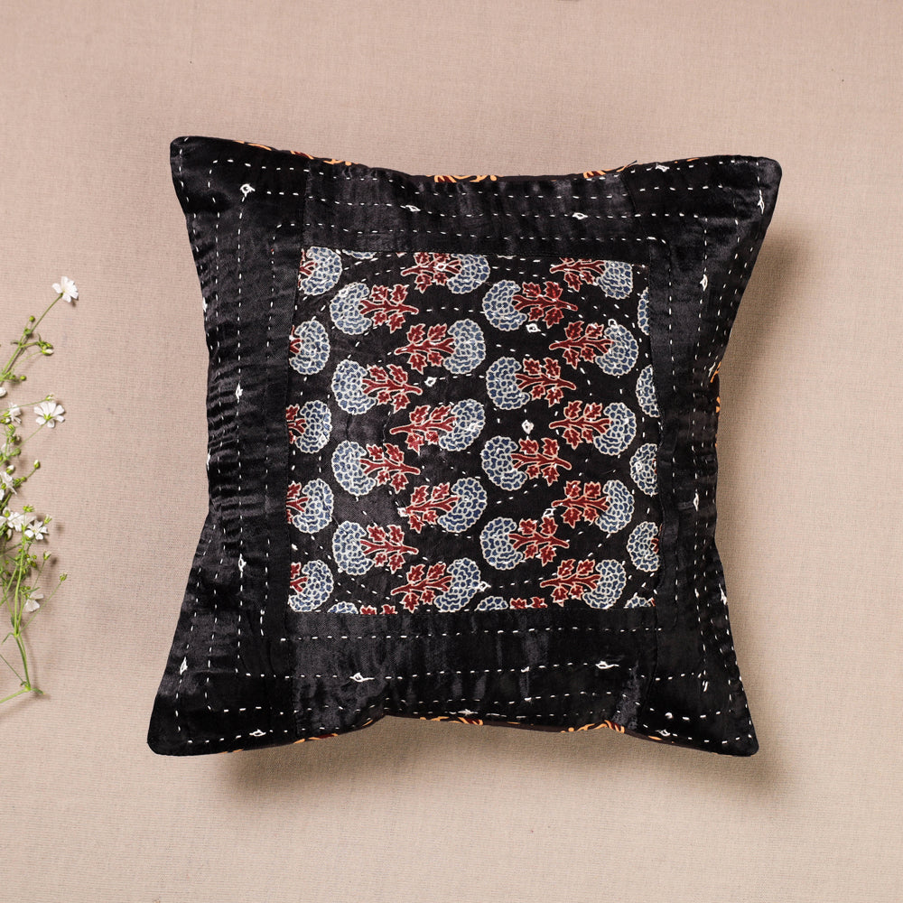 Kutch Embroiderd Ajrakh Mashru Silk Cushion Cover (12 x 12 in)