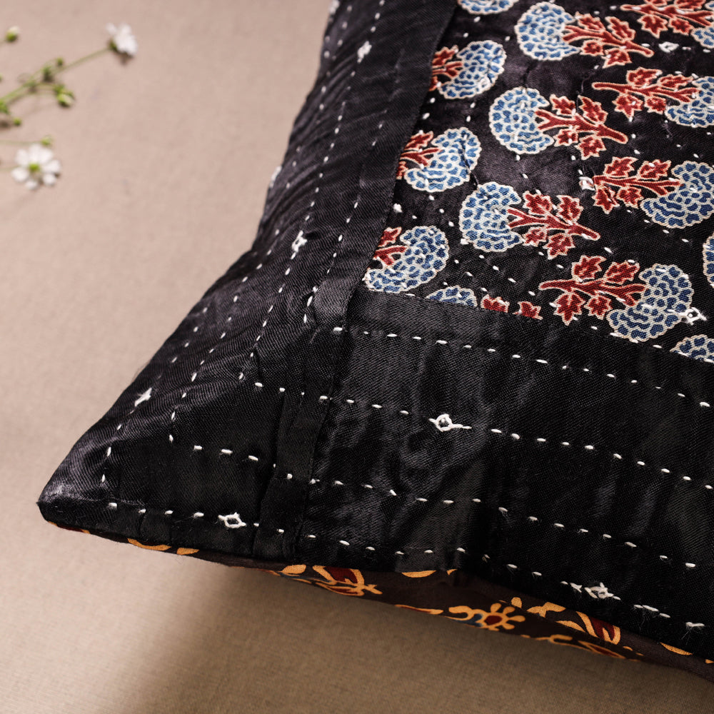 Kutch Embroiderd Ajrakh Mashru Silk Cushion Cover (12 x 12 in)