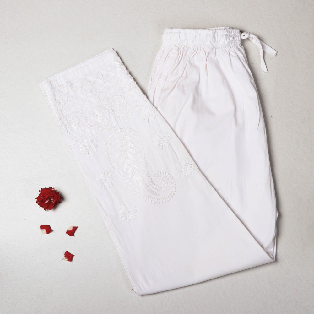 Lucknow Chikankari Hand Embroidery Cotton Cropped Pant (Free Size)