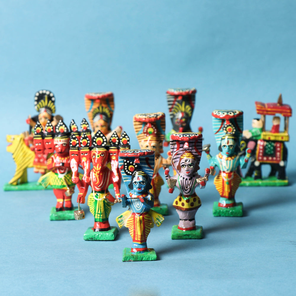 Indian Gods (Set of 10) - Special Handpainted Wooden Home Decor Item