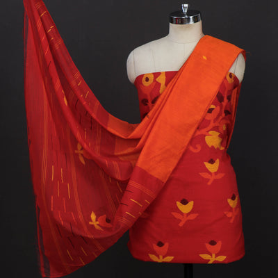 Phulia Jamdani Weave Handloom Silk Cotton 3pc Suit Material Set
