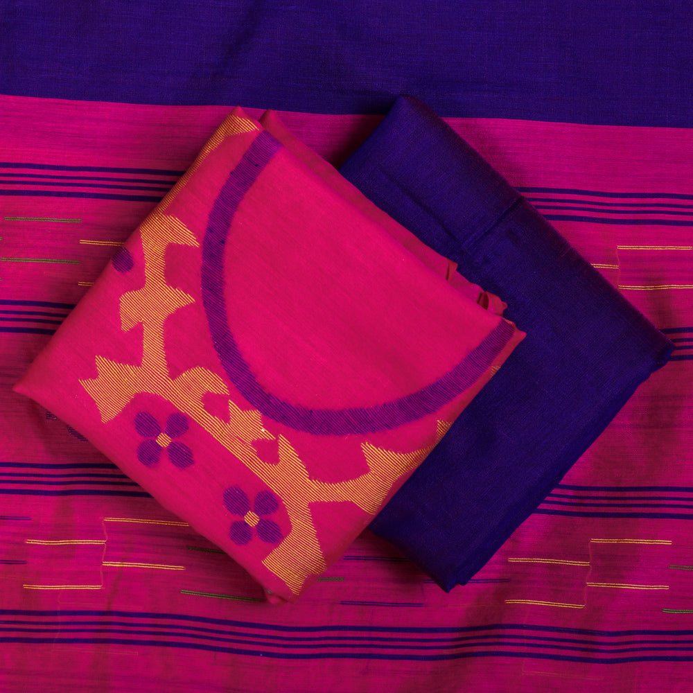 Phulia Jamdani Weave Handloom Silk Cotton 3pc Suit Material Set