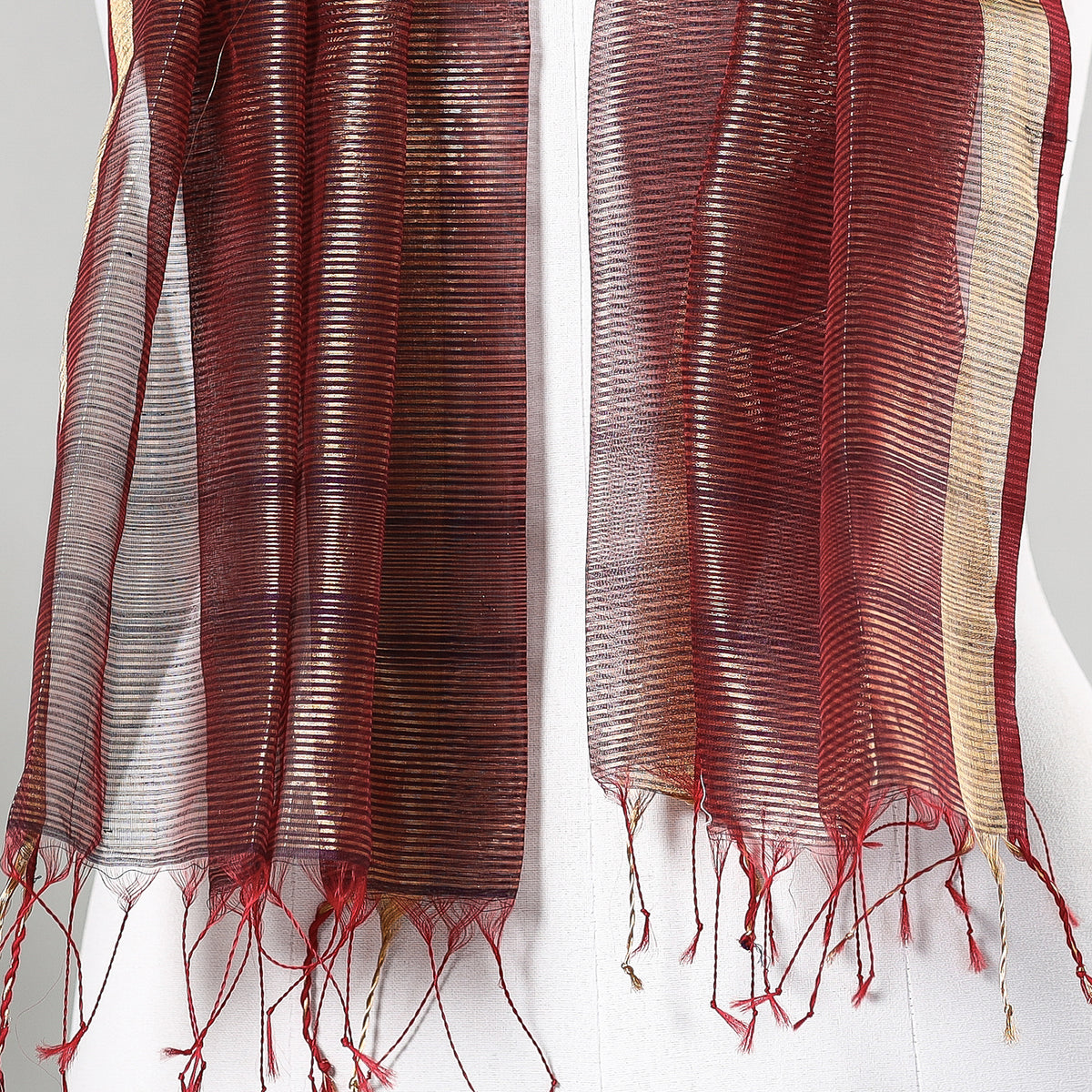 Traditional Maheshwari Tissue Silk Handloom Zari Work Stole