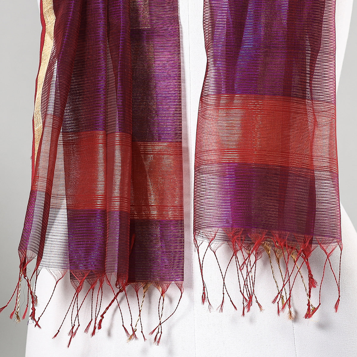 Traditional Maheshwari Tissue Silk Handloom Zari Work Stole