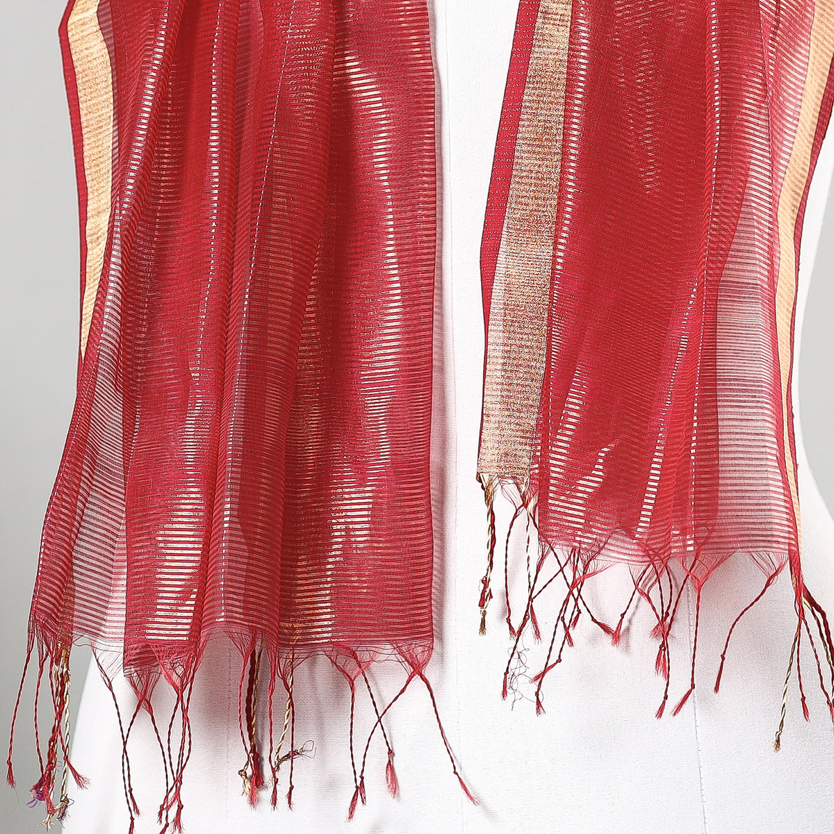 Traditional Maheshwari Tissue Silk Handloom Zari Work Stole