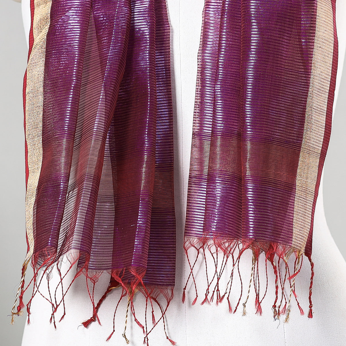 Traditional Maheshwari Tissue Silk Handloom Zari Work Stole