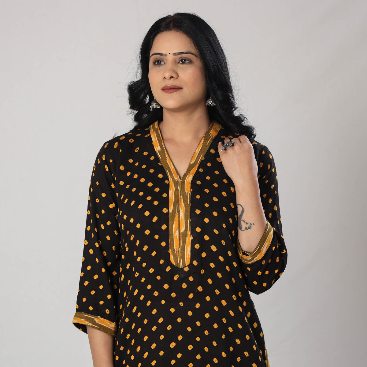 Black Bandhani Tie-dye Cotton Long Kurta