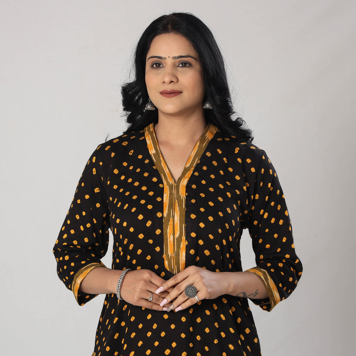 Black Bandhani Tie-dye Cotton Long Kurta