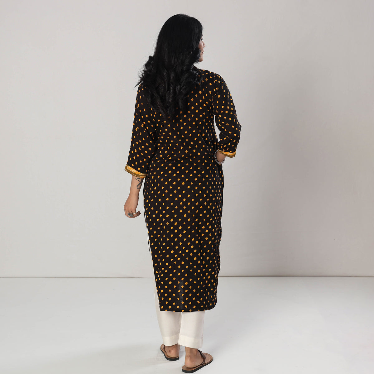 Black Bandhani Tie-dye Cotton Long Kurta