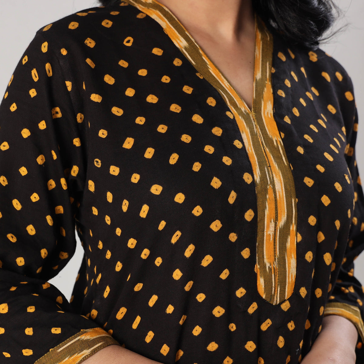 Black Bandhani Tie-dye Cotton Long Kurta