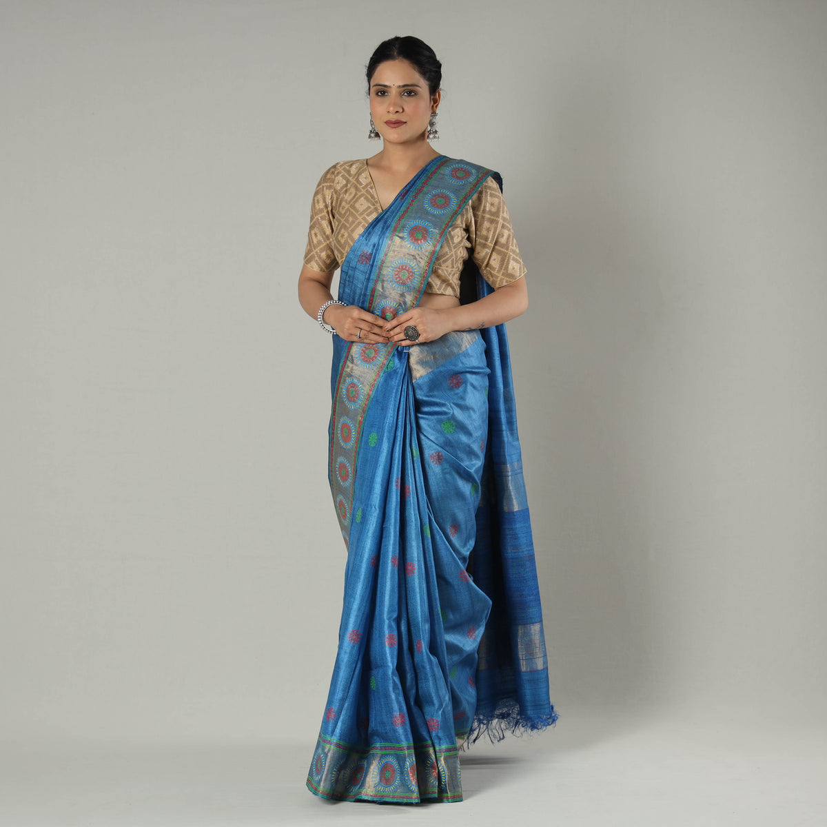 Pure Kosa Tussar Silk Godana Handpainted Handloom Saree