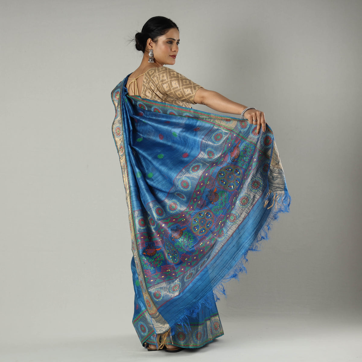 Pure Kosa Tussar Silk Godana Handpainted Handloom Saree