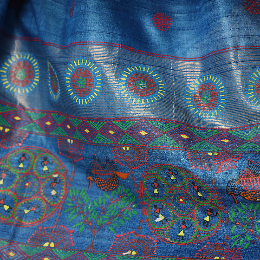 Pure Kosa Tussar Silk Godana Handpainted Handloom Saree