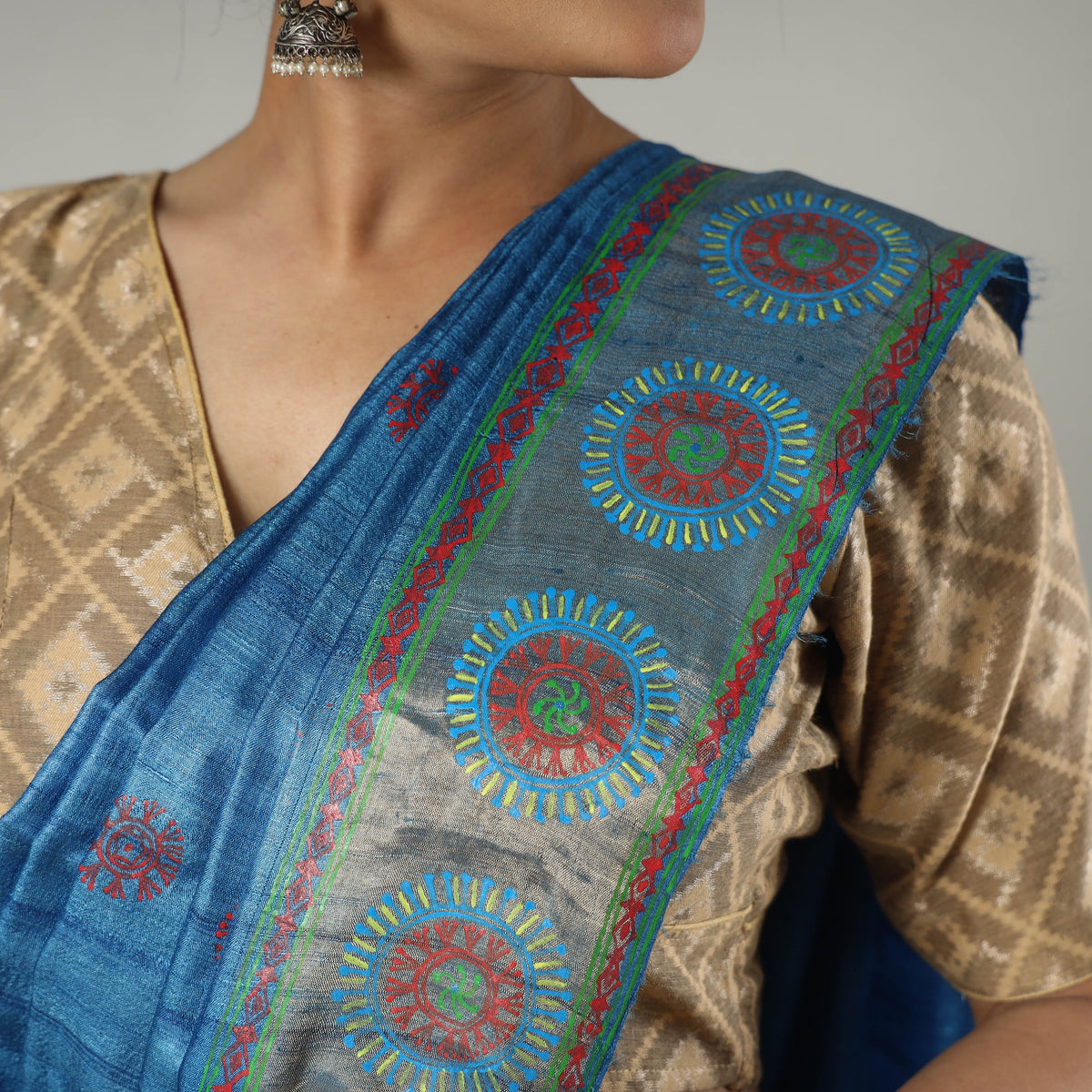 Pure Kosa Tussar Silk Godana Handpainted Handloom Saree