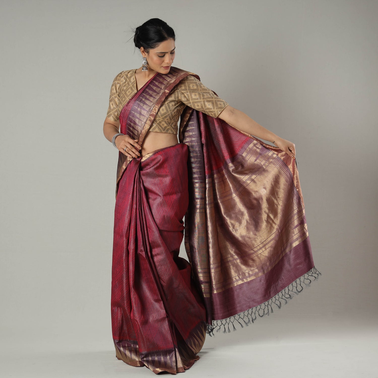 Pure Kosa Tussar Silk Handloom Jala Weave Saree