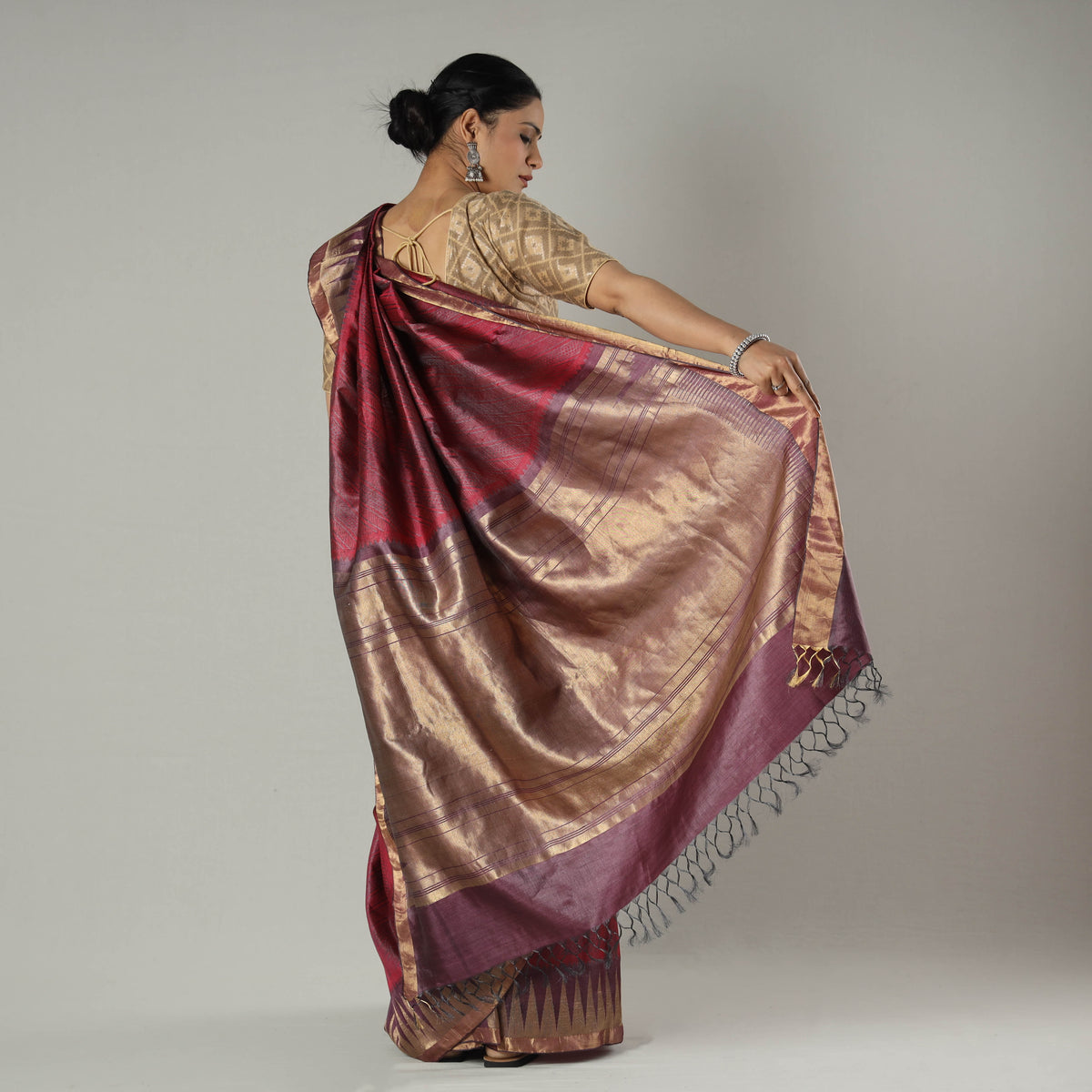 Pure Kosa Tussar Silk Handloom Jala Weave Saree