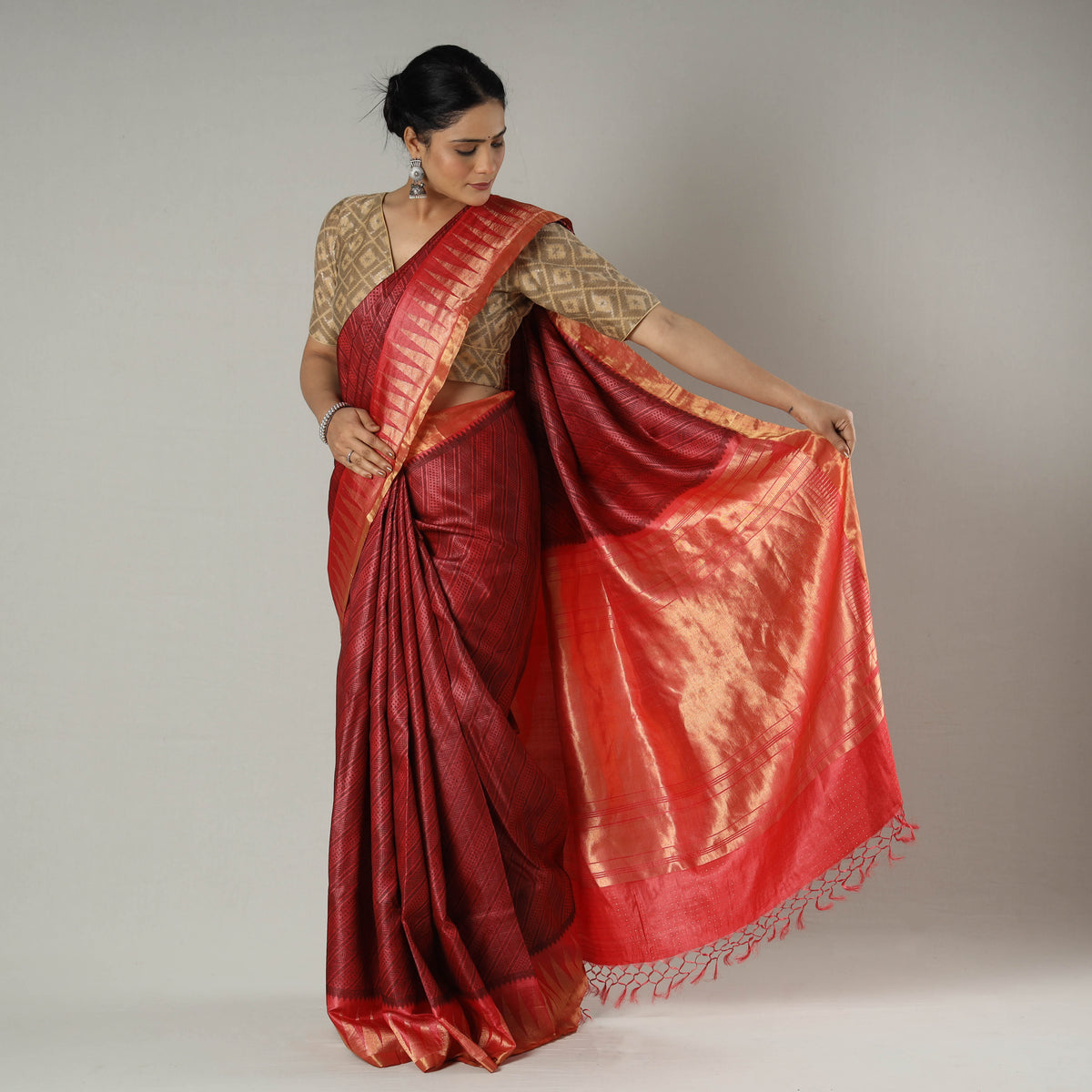 Pure Kosa Tussar Silk Handloom Jala Weave Saree