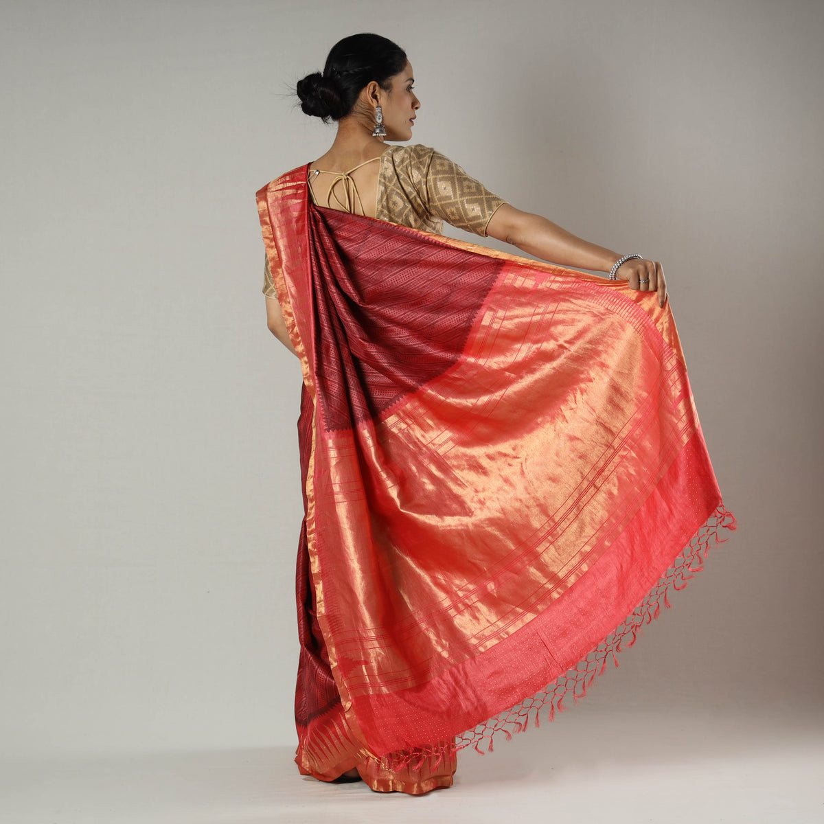 Pure Kosa Tussar Silk Handloom Jala Weave Saree