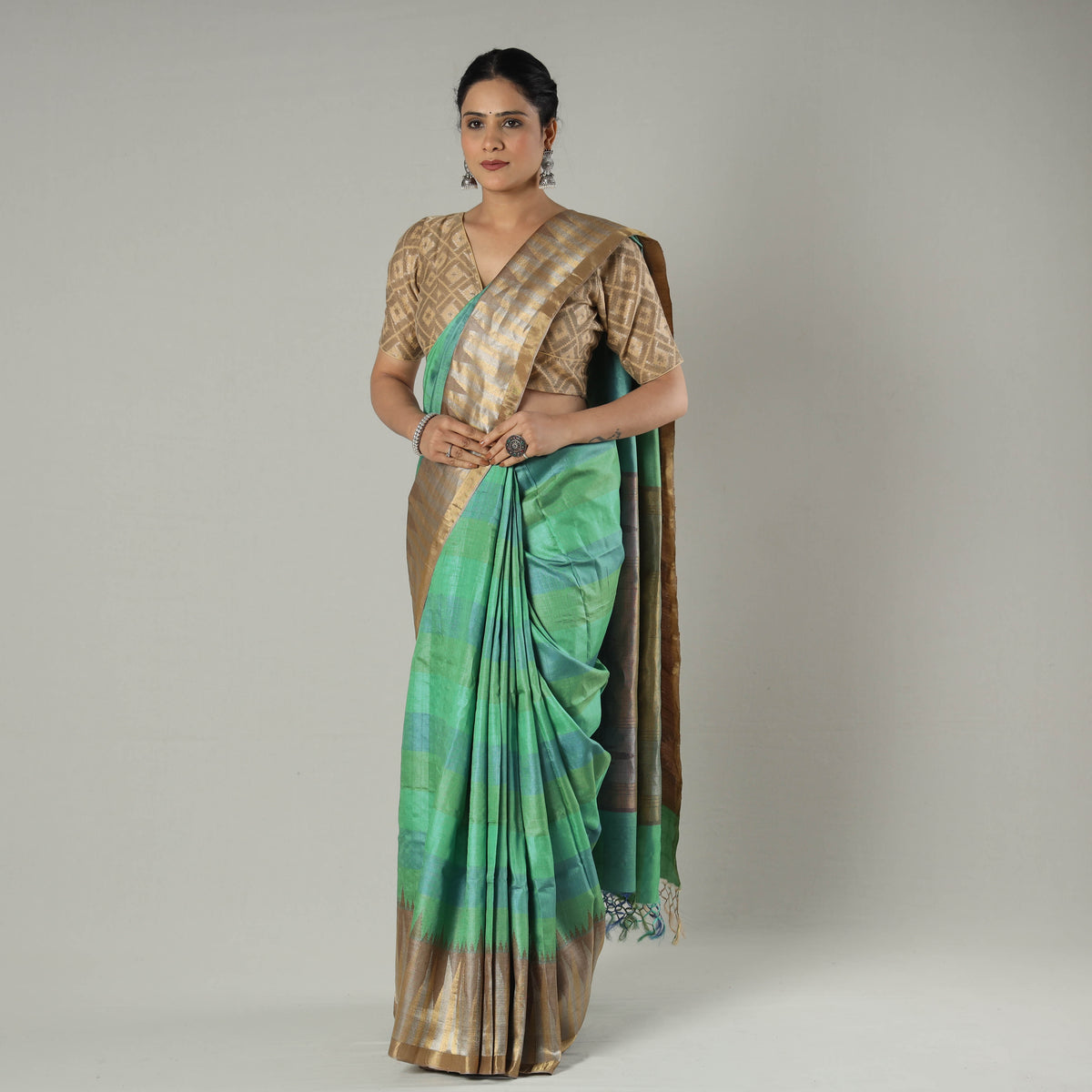 Pure Kosa Tussar Silk Pure Handloom Saree with Temple Woven Border