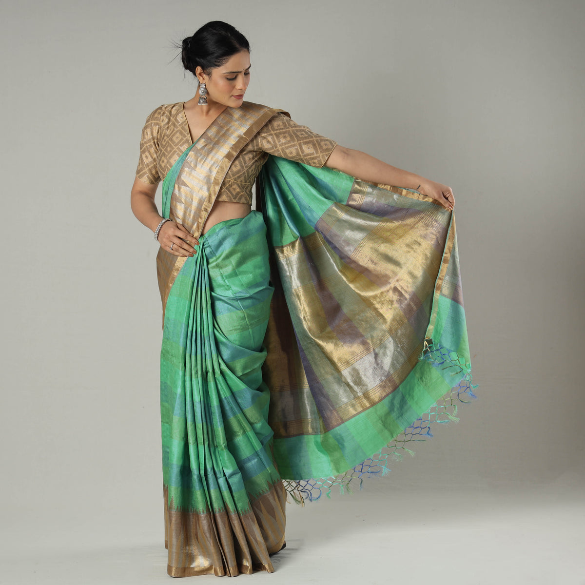 Pure Kosa Tussar Silk Pure Handloom Saree with Temple Woven Border