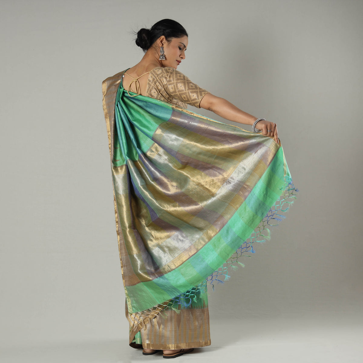 Pure Kosa Tussar Silk Pure Handloom Saree with Temple Woven Border