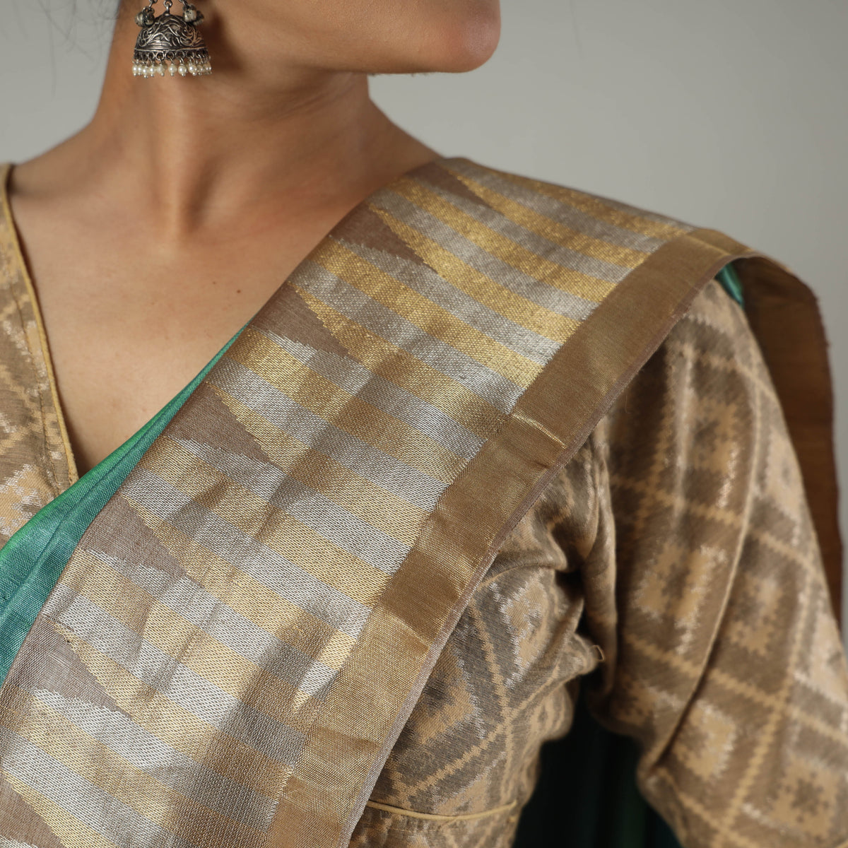 Pure Kosa Tussar Silk Pure Handloom Saree with Temple Woven Border
