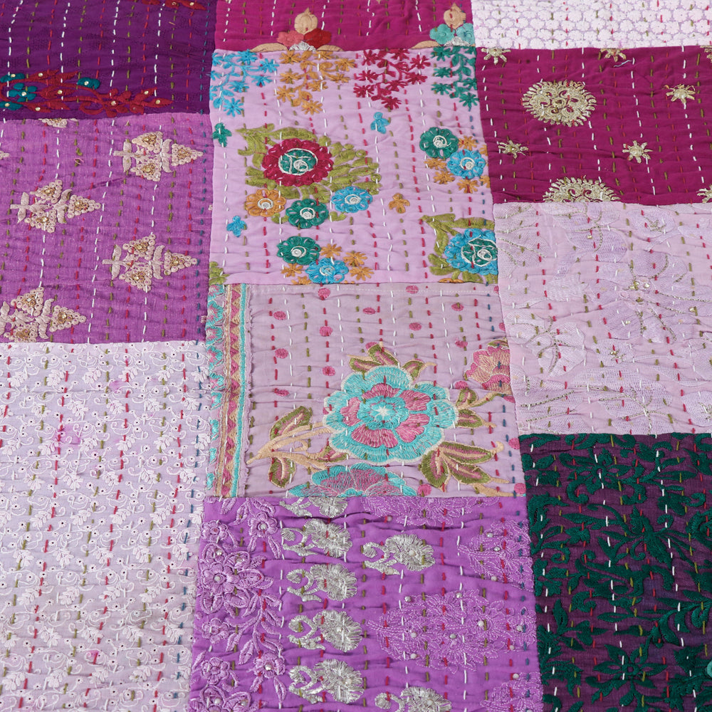 Khambadiya Kantha Patchwork Cotton Quilt / Gudri / Blanket (108 x 90 in)