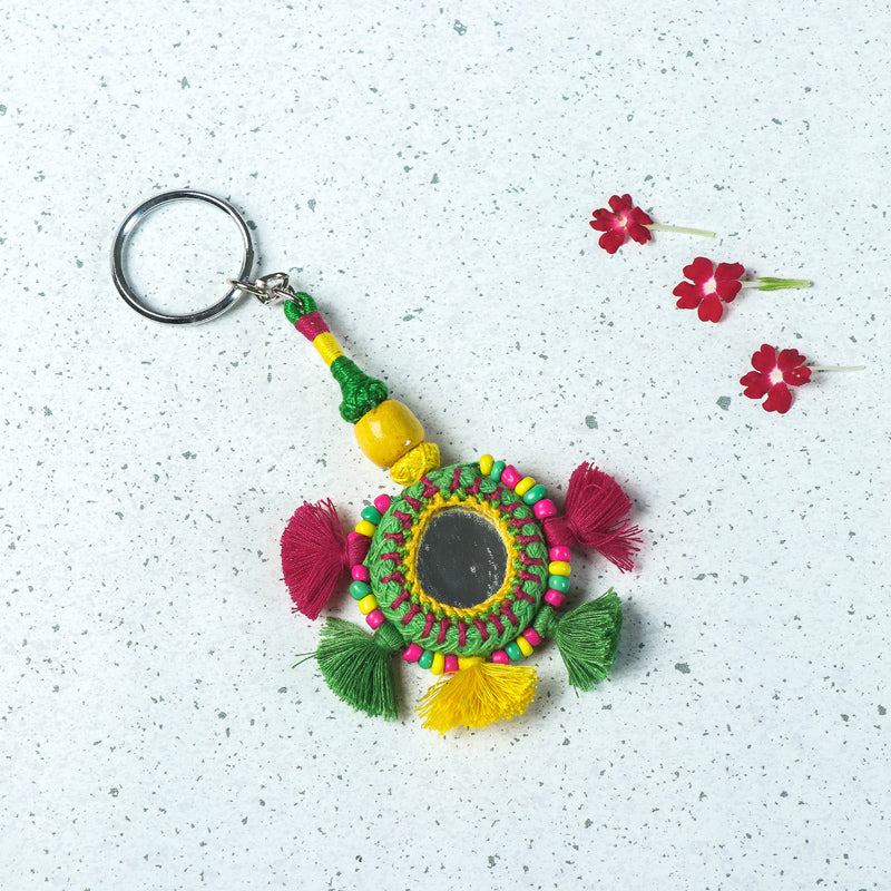 Handmade Patwa Mirror &amp; Threadwork Keychain by Kailash Patwa