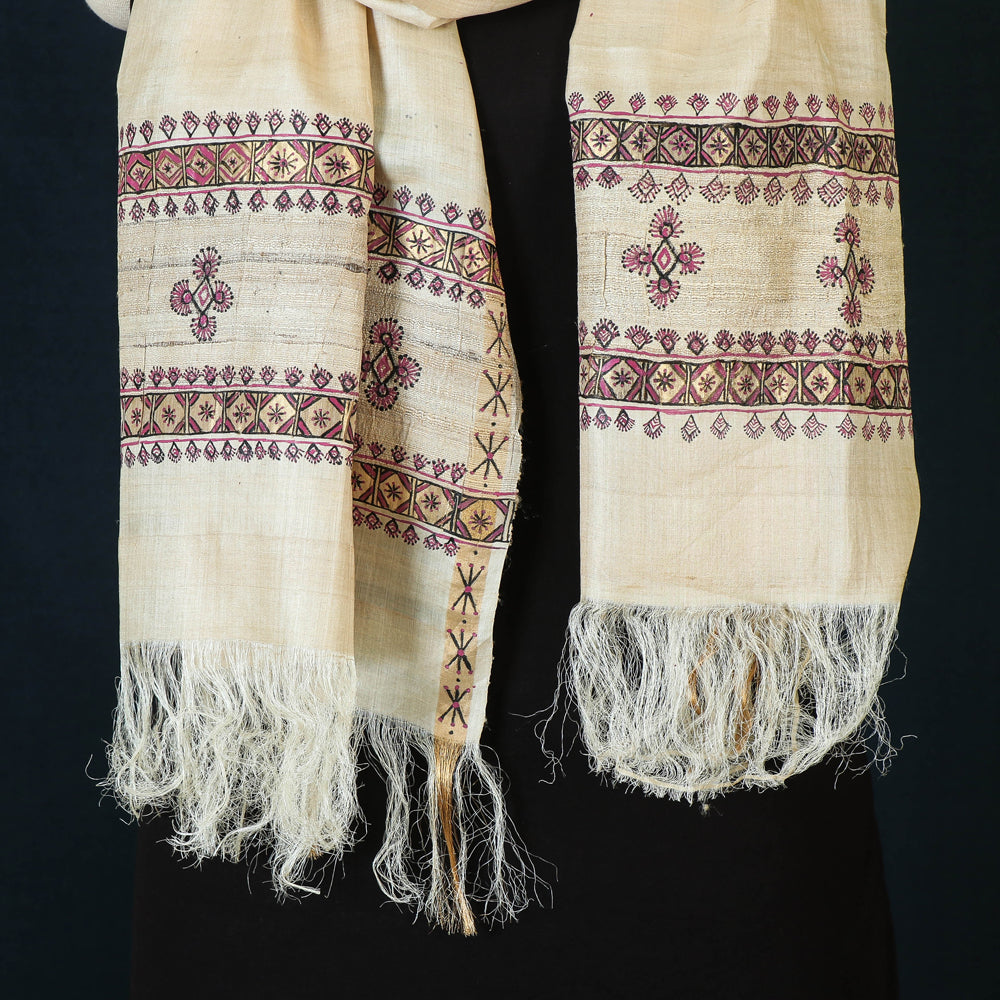 Traditional Tribal Godana Handpainted Kosa Silk Handloom Stole