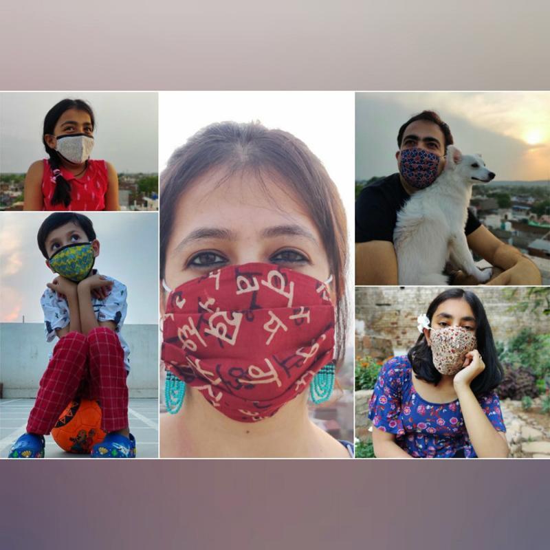 Bagru Block Printed Cotton 3 Layer Maska Snug Fit Face Cover