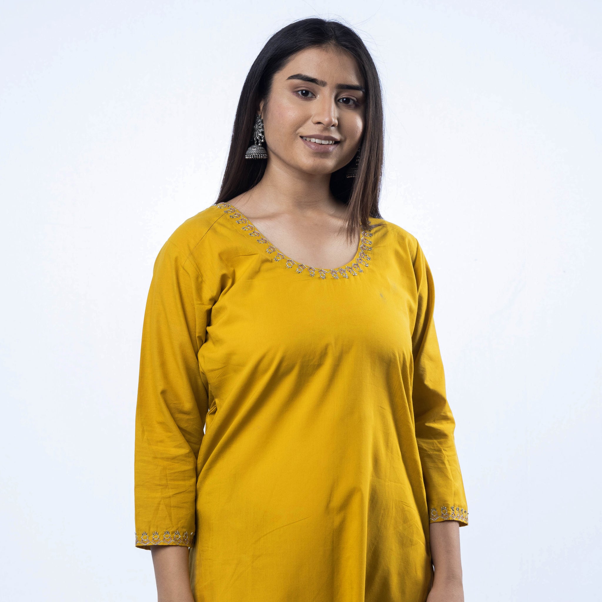 NEW SIMPLE DESIGNER KURTI FULL STITCHED YELLOW  Ethnic Garment