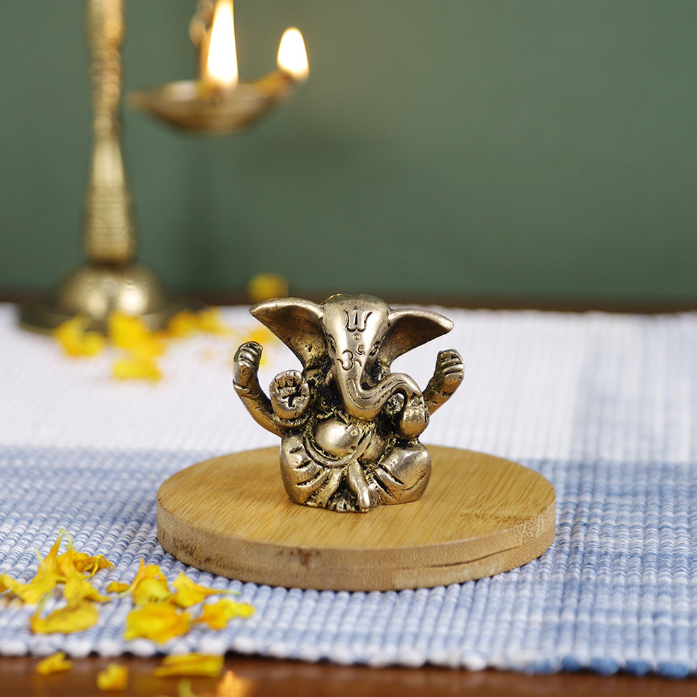 Brass Metal Handcrafted 4 Hands Lord Ganesha (1.1 x 2.3 in)