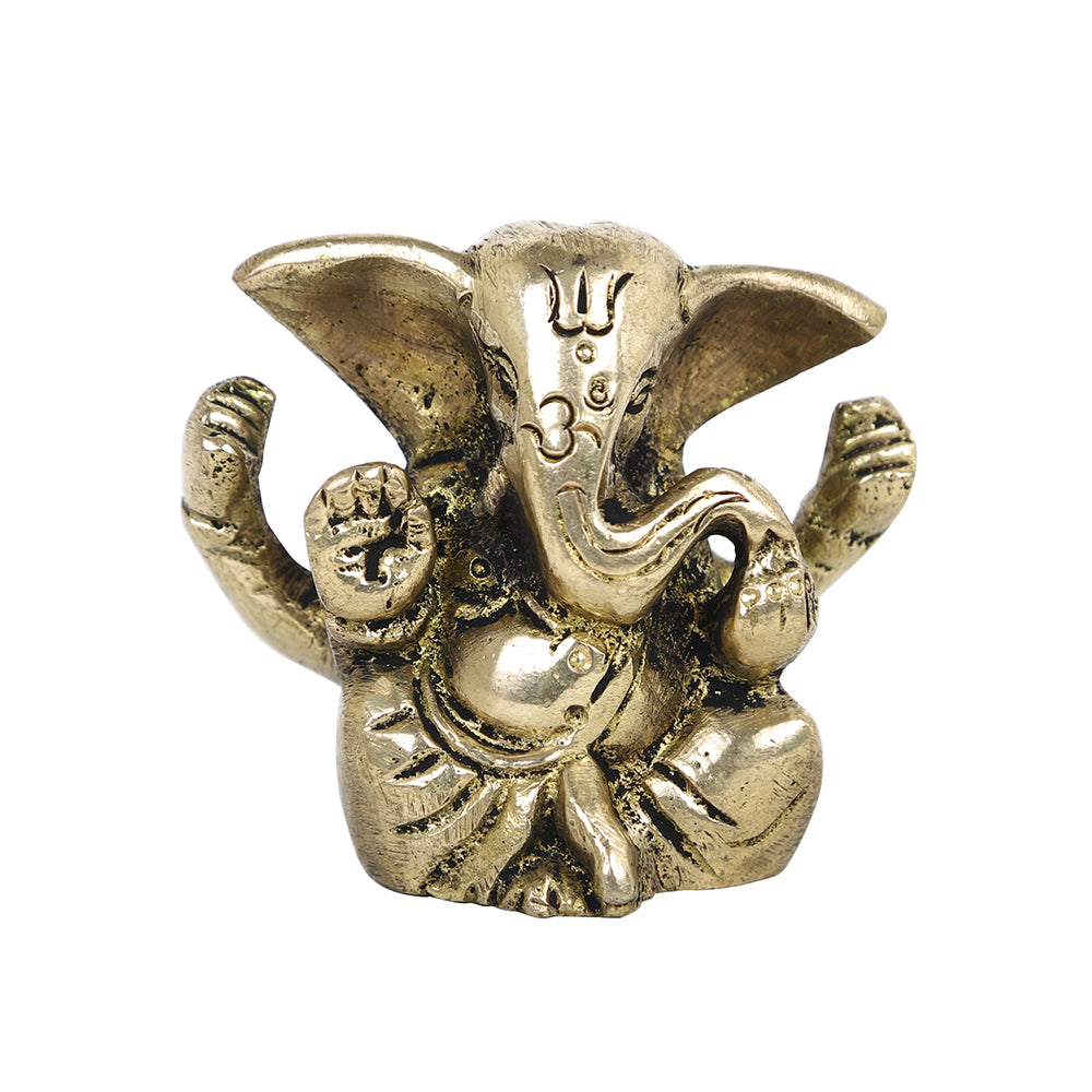 Brass Metal Handcrafted 4 Hands Lord Ganesha (1.1 x 2.3 in)