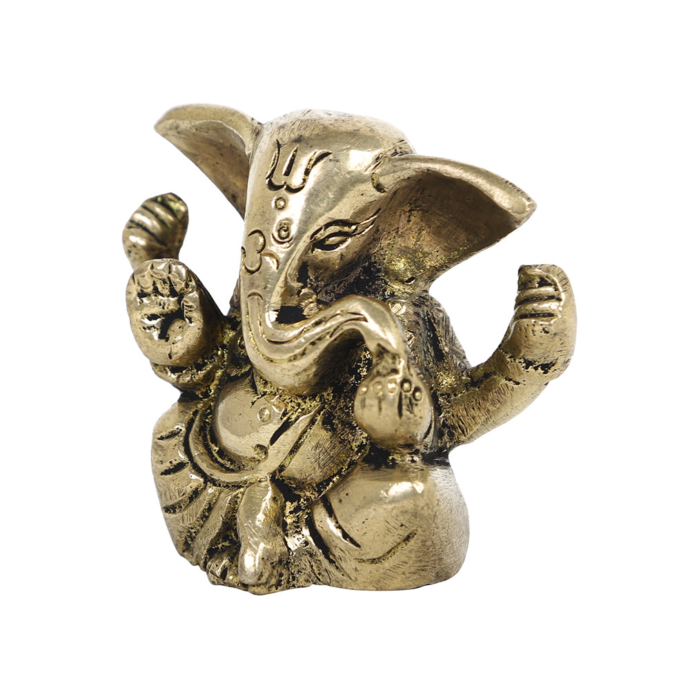 Brass Metal Handcrafted 4 Hands Lord Ganesha (1.1 x 2.3 in)