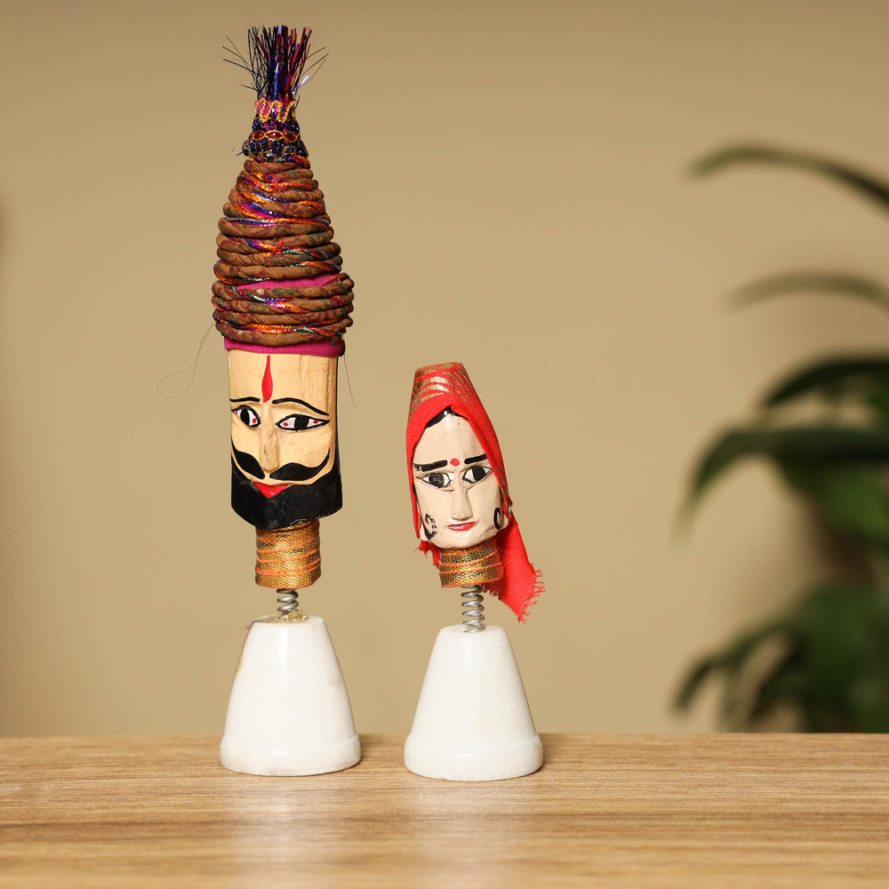 Rajasthani Couple Bobble Head Handmade Puppet / Kathputli