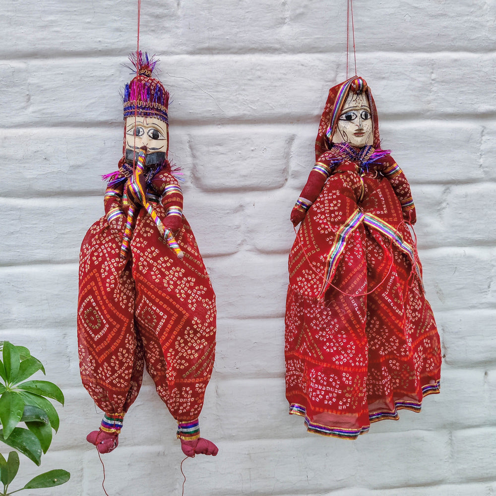 Rajasthani Dancing Couple Handmade Puppet / Kathputli