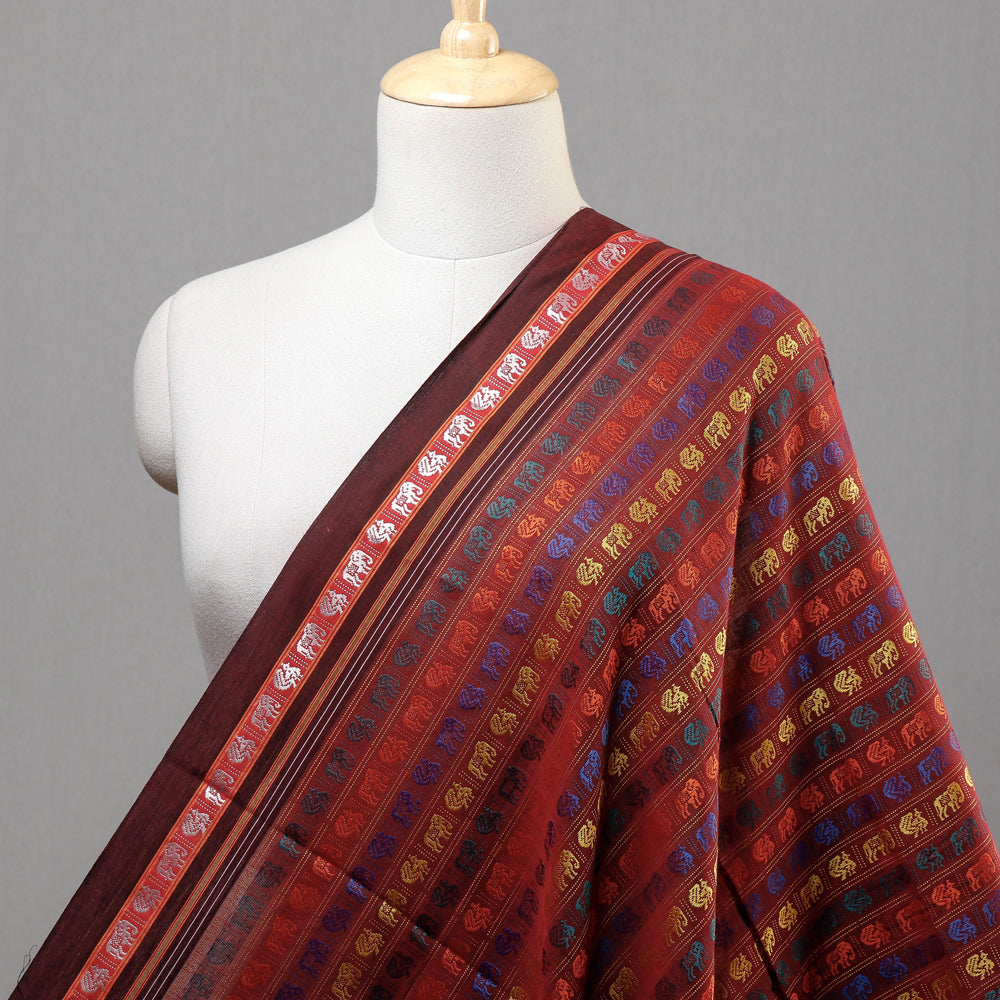 Karnataka Khun Weave Elephant & Peacock Motif Cotton Fabric (Width - 36 in)