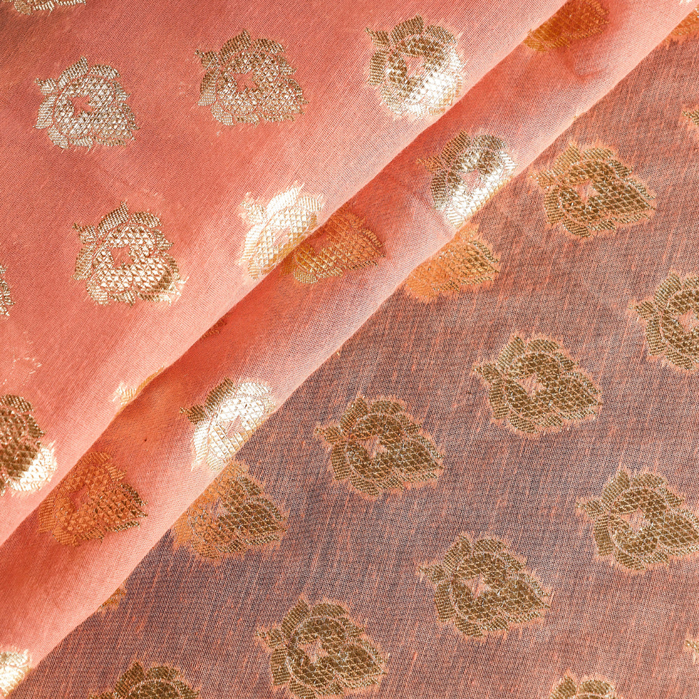 Pure Banarasi Handwoven Cutwork Zari Buti Silk Cotton Fabric