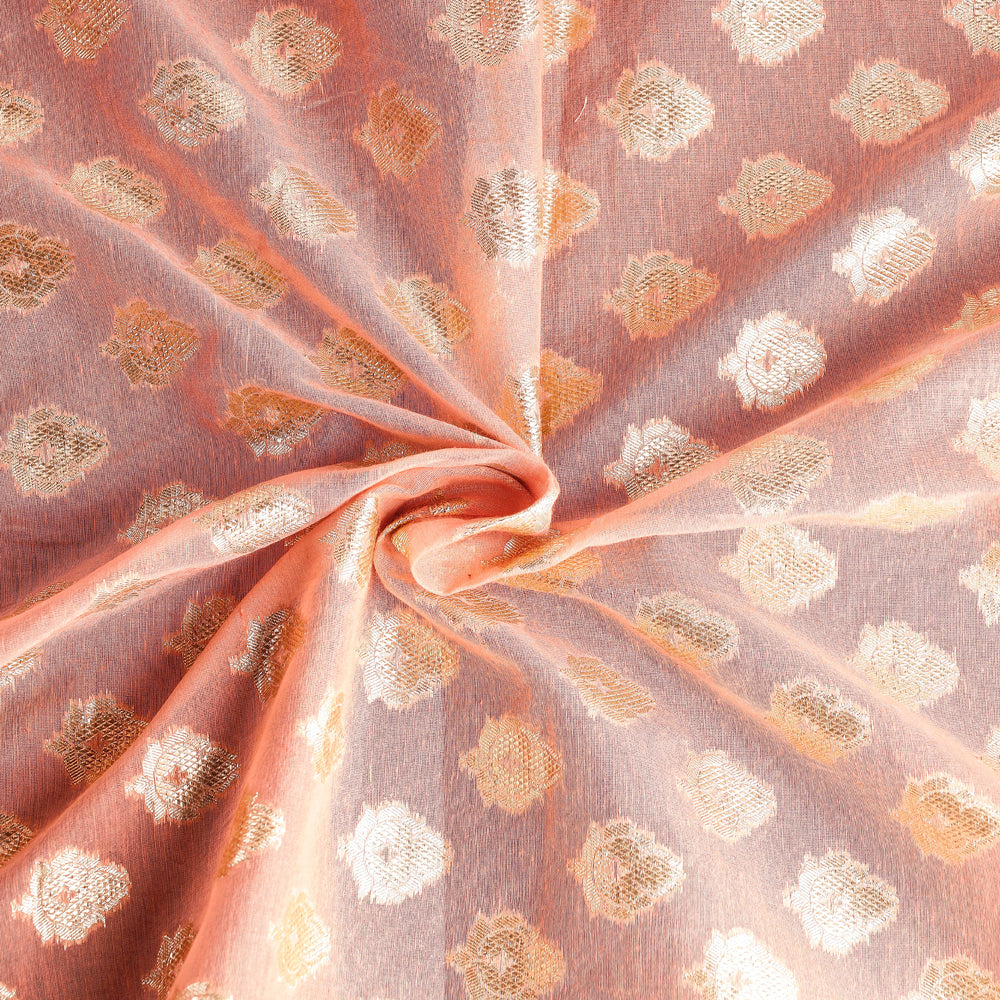 Pure Banarasi Handwoven Cutwork Zari Buti Silk Cotton Fabric
