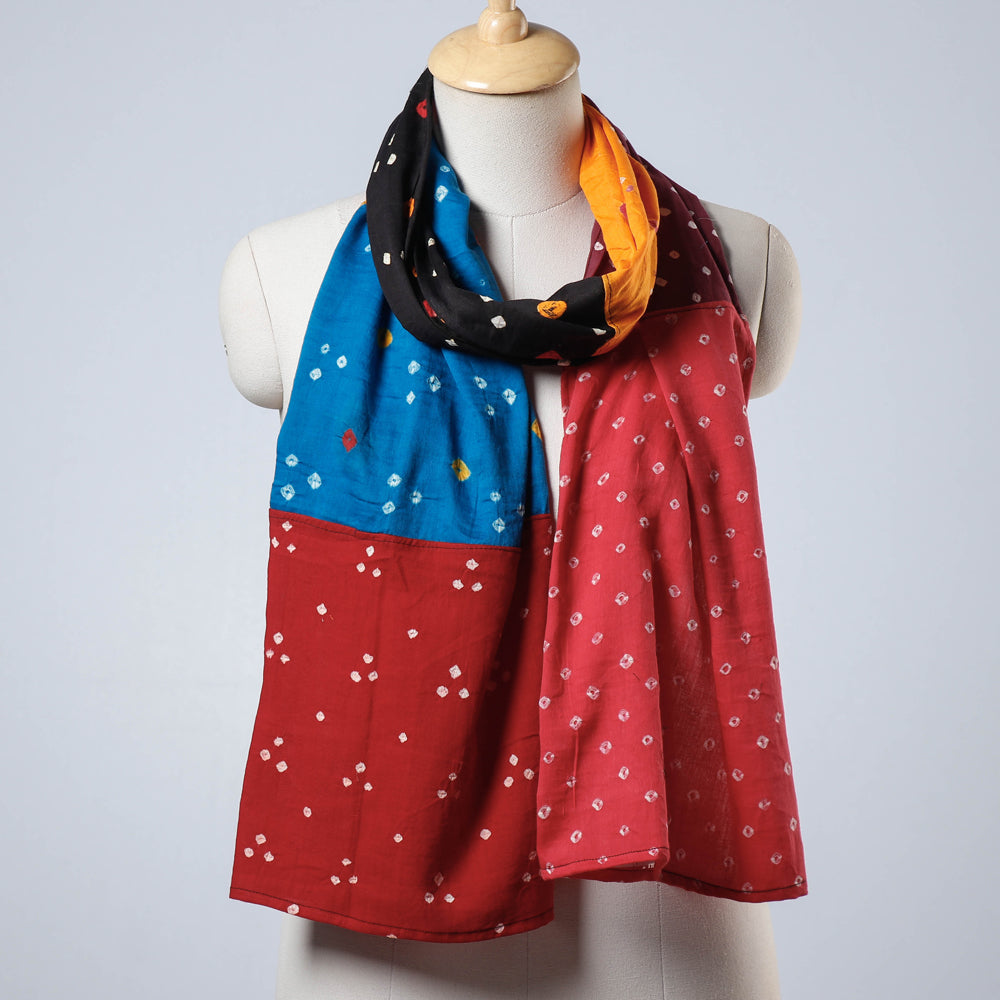 Bandhani Tie-Dye Patchwork Multicolor Mul Cotton Stole