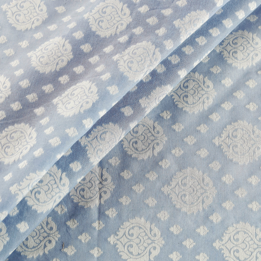 Pure Banarasi Handwoven Cutwork Buti Silk Cotton Fabric