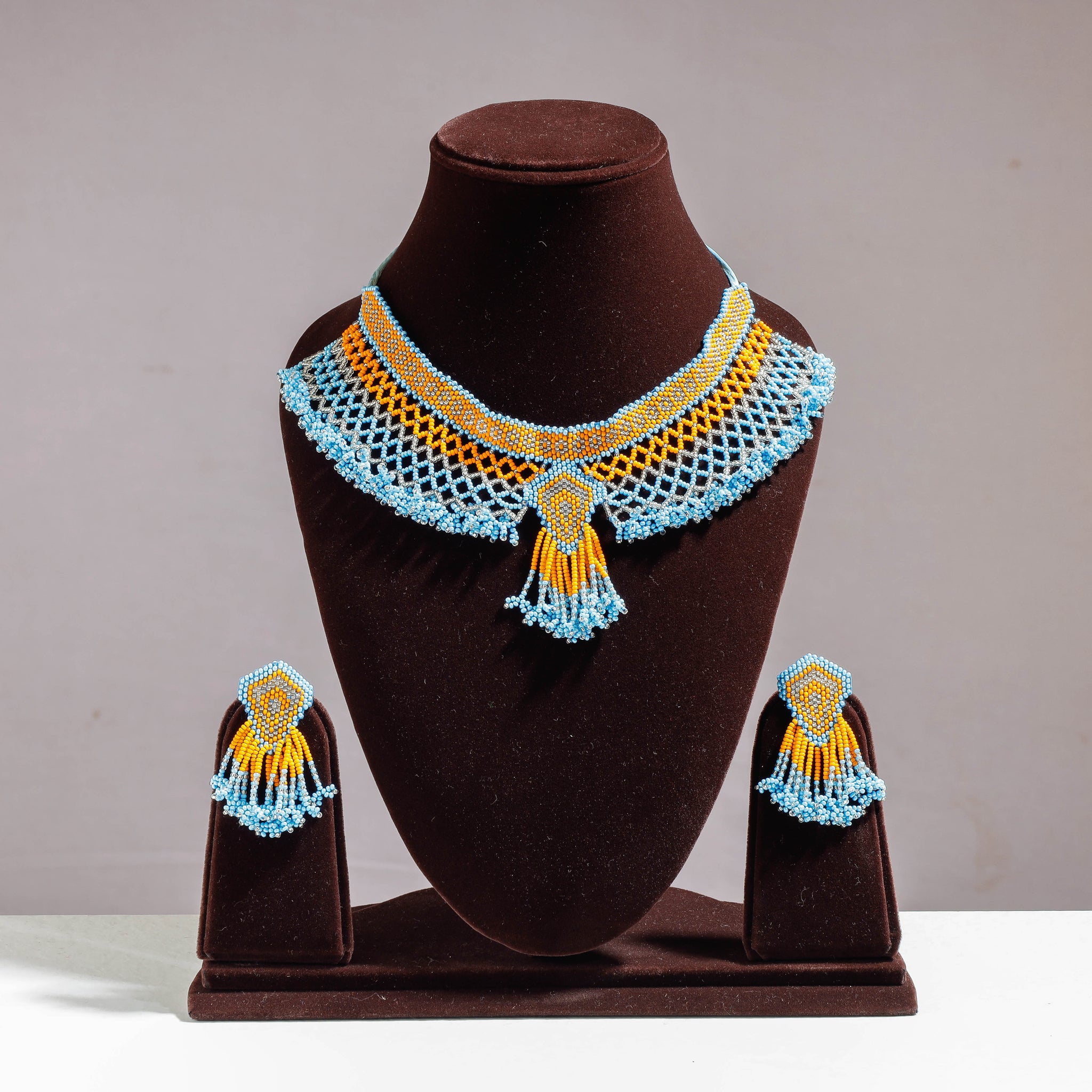 Buy Handmade Thread Multicolor Beadwork Jali Necklace Set by